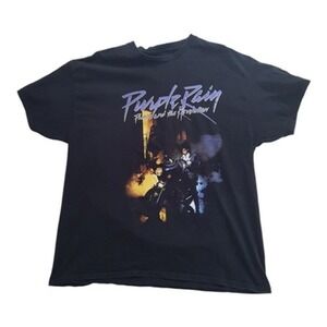 Prince And The Revolution Purple Rain T-shirt Black Size L XL on motorcycle read